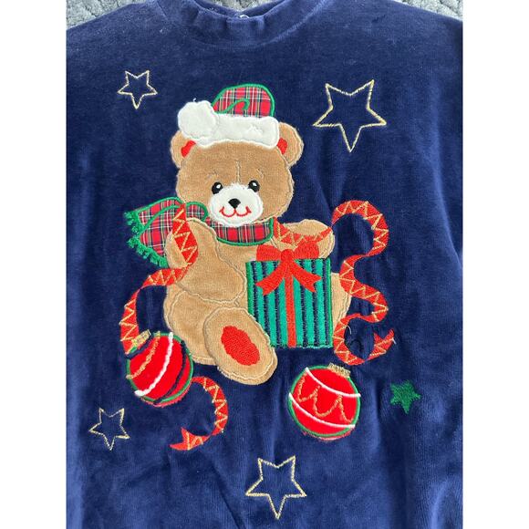 Vintage NWT Little Me Christmas Velour Romper 3m Navy Bear - Picture 3 of 8